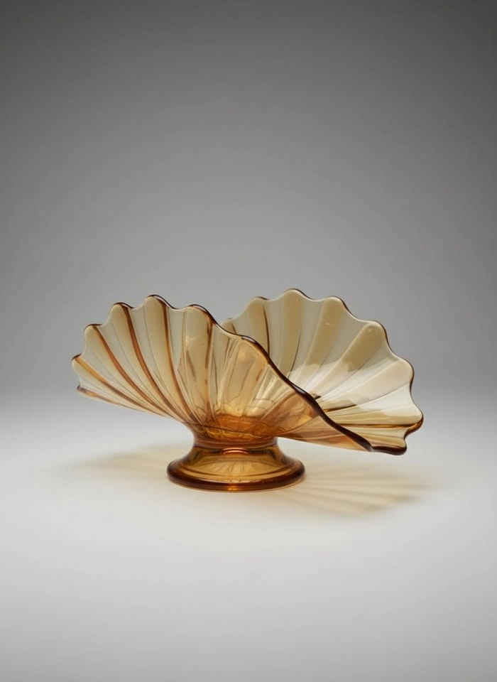 Vintage Amber Glass Pedestal Scalloped Centerpiece - photo 2