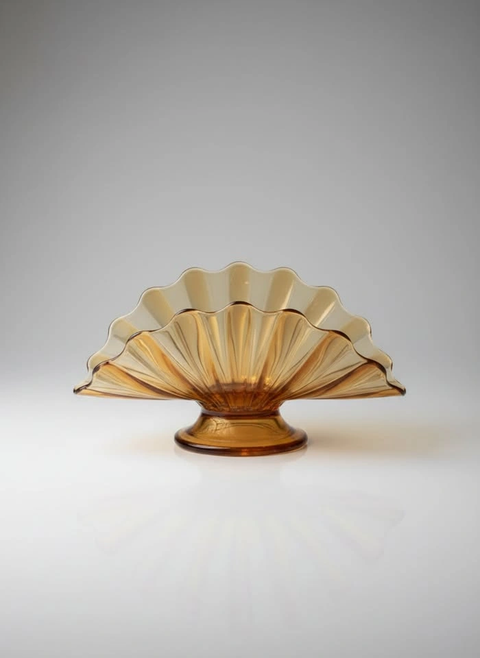 Vintage Amber Glass Pedestal Scalloped Centerpiece - photo 3