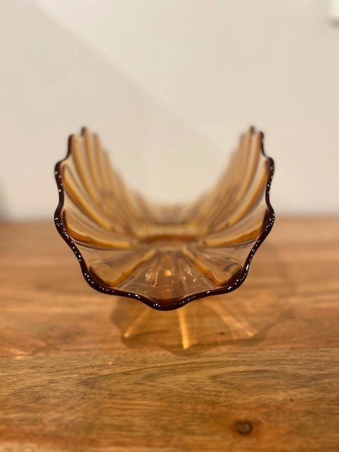 Vintage Amber Glass Pedestal Scalloped Centerpiece - photo 4
