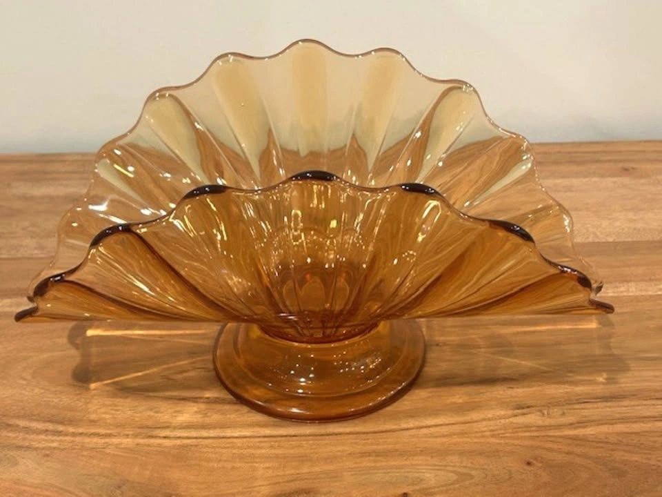 Vintage Amber Glass Pedestal Scalloped Centerpiece - photo 5