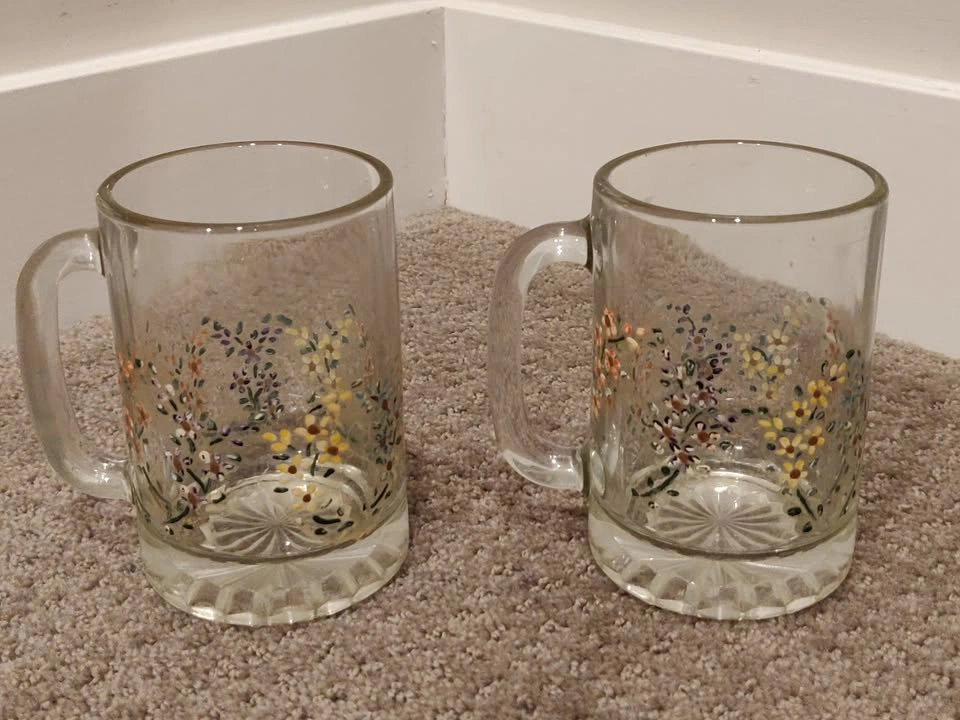 Flower Design Coffee Cups or Tea Mugs Set - Heavy Base - photo 3