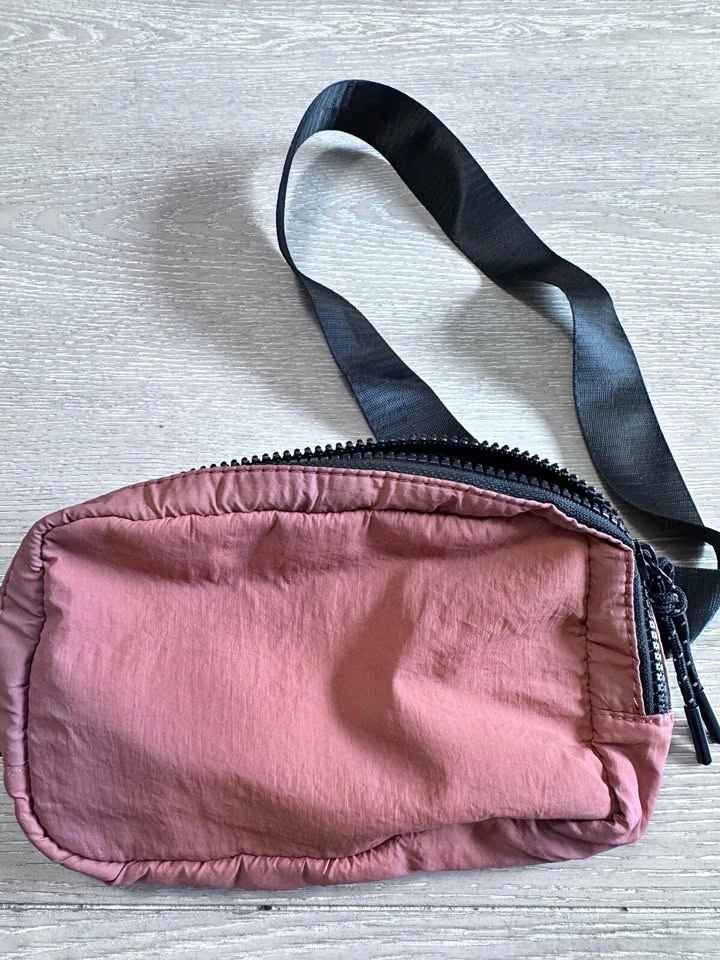 Pink nylon zip belt bag crossbody pouch