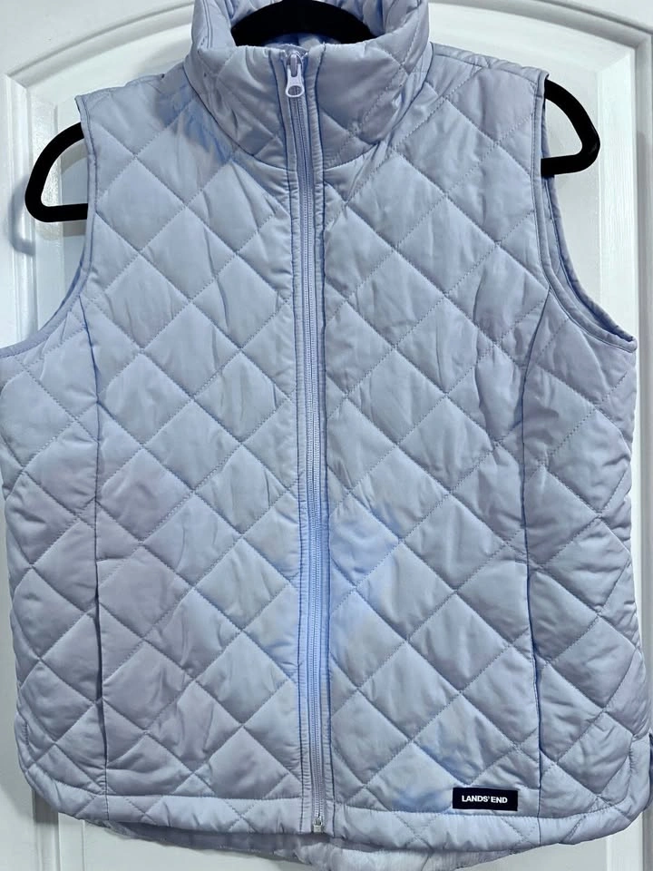 Lands End women's quilted puffer vest light blue