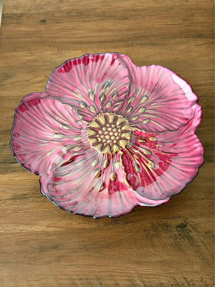 Purple & Gold Flower Pedestal Stand – Cake/Fruit Stand – New