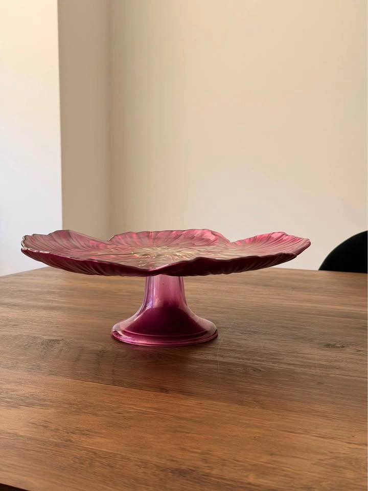 Purple & Gold Flower Pedestal Stand – Cake/Fruit Stand – New - photo 3