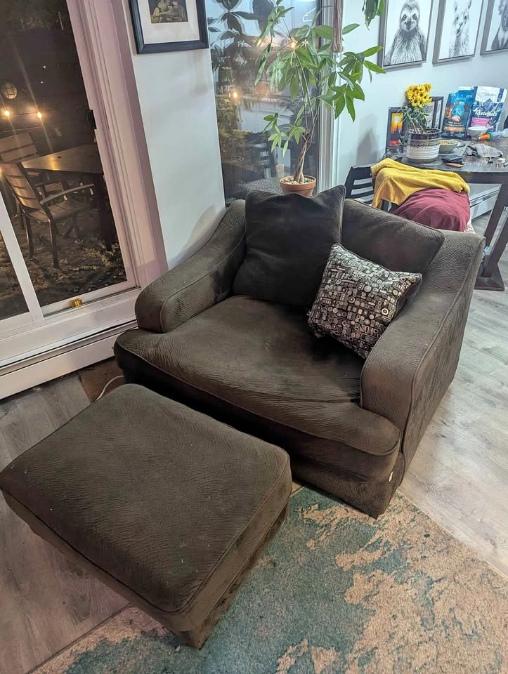 Oversized Brown Armchair & Matching Ottoman