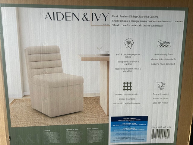Brand New Aiden & Ivy Fabric Armless Dining Chair - Set of 6