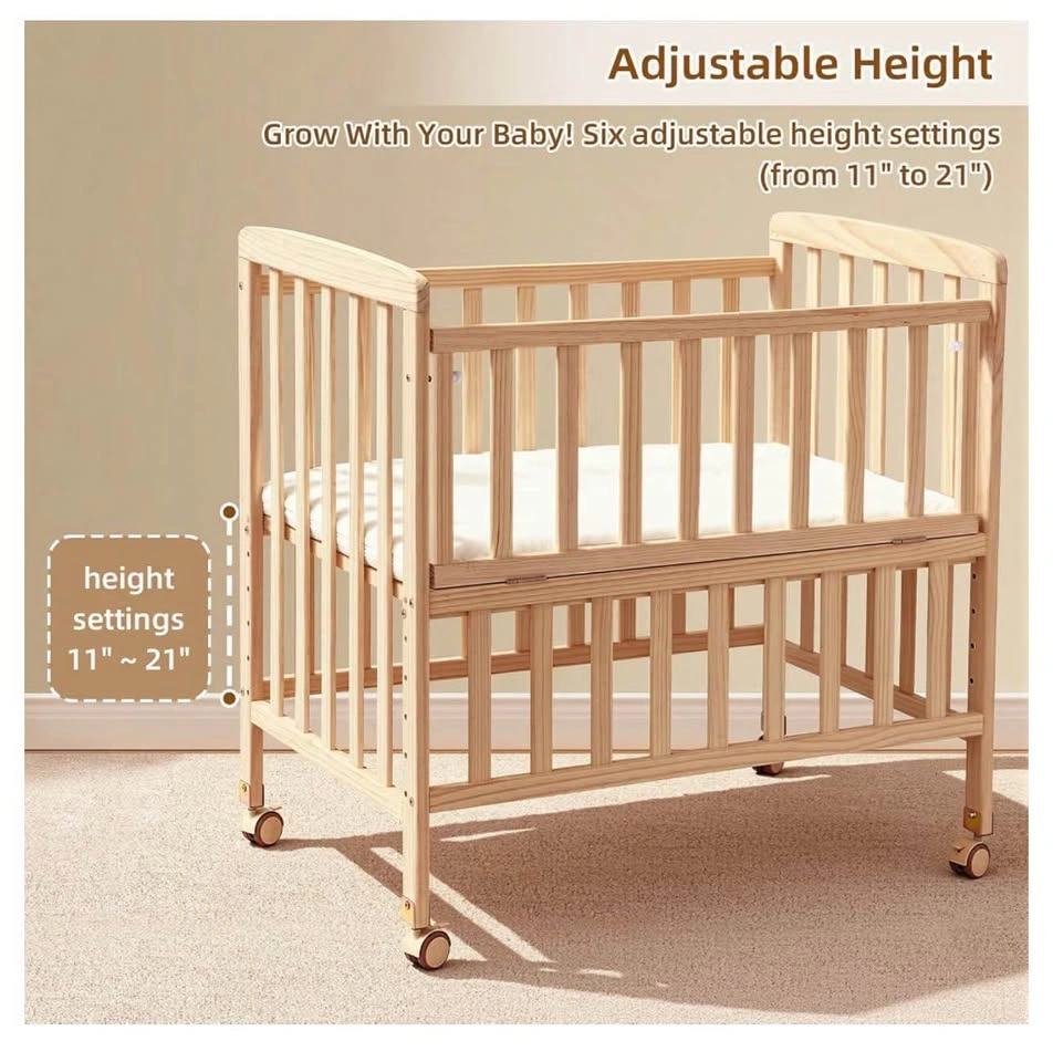 Adjustable Mini Baby Crib + Mattress, 4 Sheets & Bear Mobile - photo 5