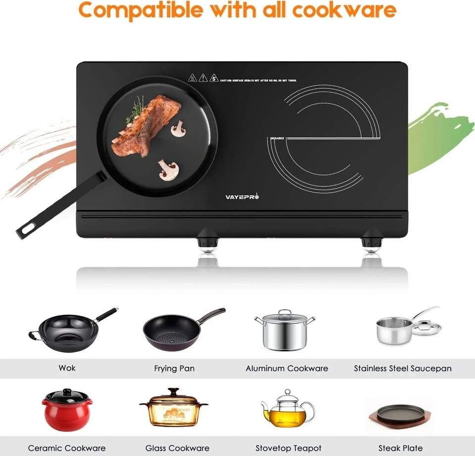 VAYEPRO HP202-T5G Double Hot Plate – Portable Dual Burner - photo 3