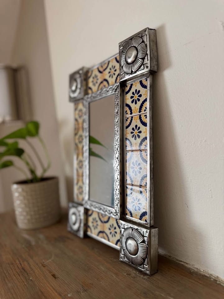Mexican Talavera Tile & Punched Tin Accent Mirror - photo 3