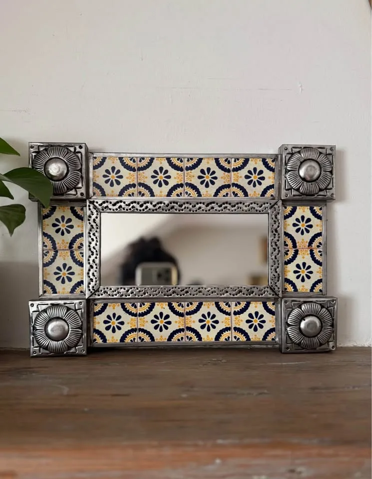 Mexican Talavera Tile & Punched Tin Accent Mirror image indicator(4)