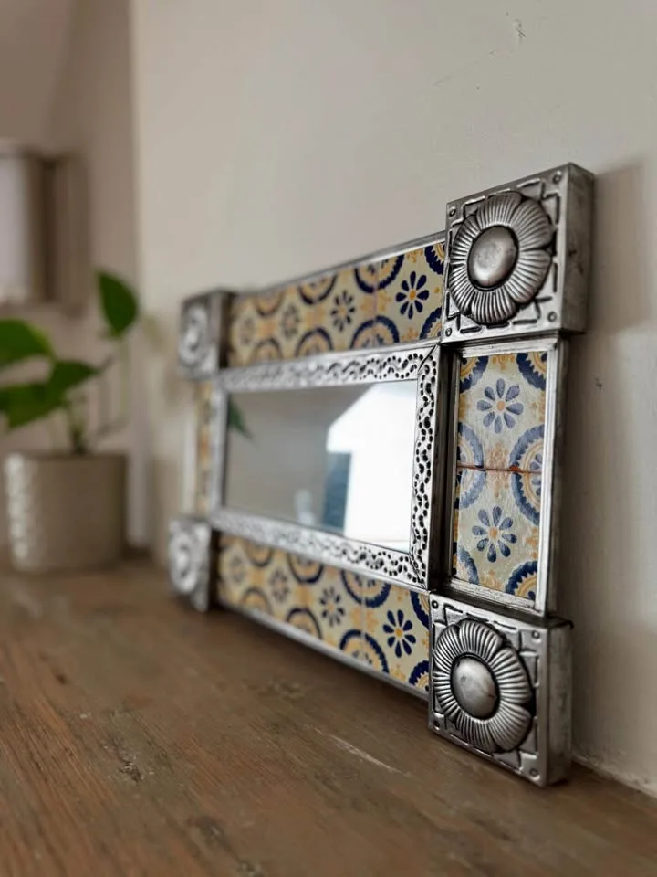 Mexican Talavera Tile & Punched Tin Accent Mirror image indicator(7)