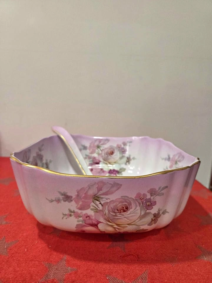 Vintage Old Foley James Kent Floral Bowl and Spoon