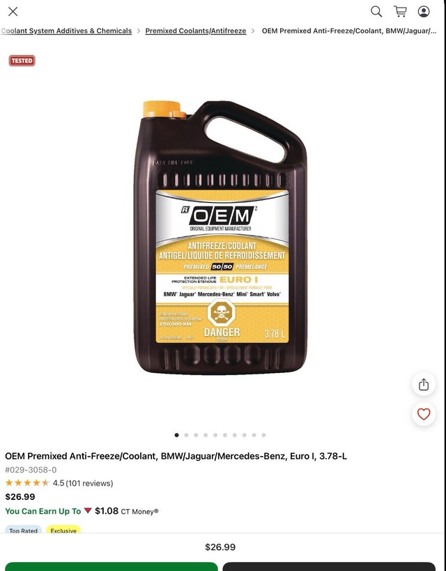 OEM Euro 1 premixed coolant antifreeze