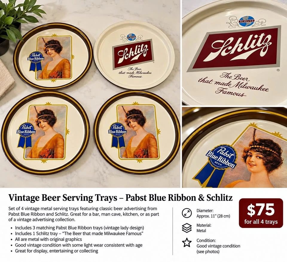 Vintage Beer Serving Trays – Pabst Blue Ribbon & Schlitz
