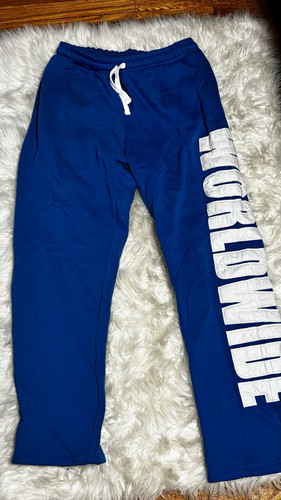 Men's Abercrombie Blue Fleece Sweatpants Logo Print Drawstring L