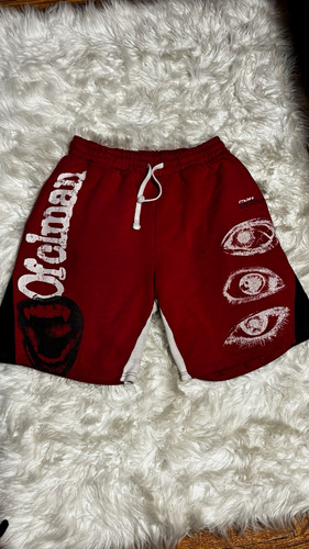 Men's Red Cotton Sweat Shorts Graphic Logo Print Size M