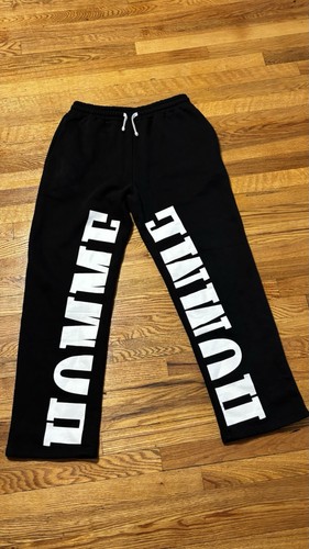 Men's HUMME Black Jogger Pants White Logo Graphic Print Drawstri