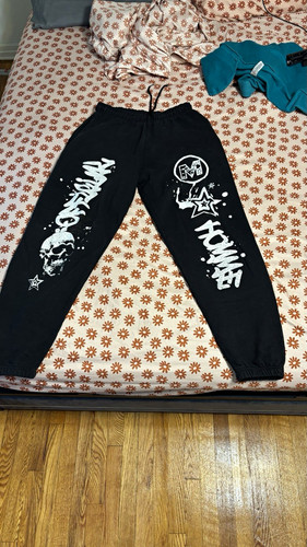 Men's Black Fleece Jogger Pants Graphic Print, Drawstring Elasti
