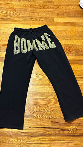 Men's Black Fleece Sweatpants HOMME Logo Graphic Print L