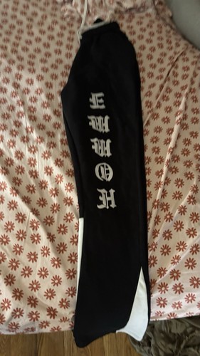 Men's Black/White Fleece Drawstring Sweatpants White Panels Logo - photo 2