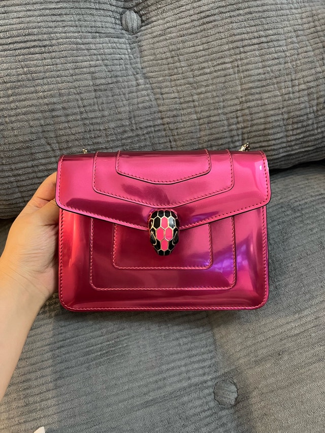 Authentic Bvlgari Serpenti Forever Pink Metallic Shoulder Bag