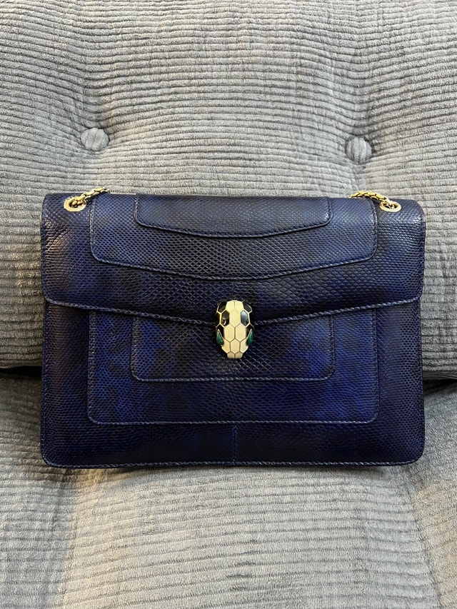 Authentic Bvlgari Serpenti Forever Navy Blue Snakeskin Bag