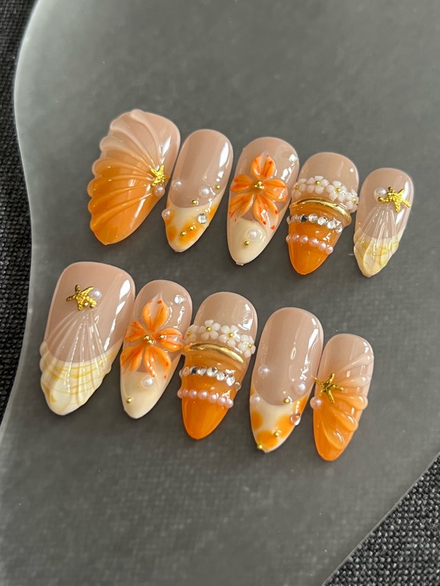 Handmade 3D Tropical Floral Press On Nails – Summer Vacation Set - photo 3