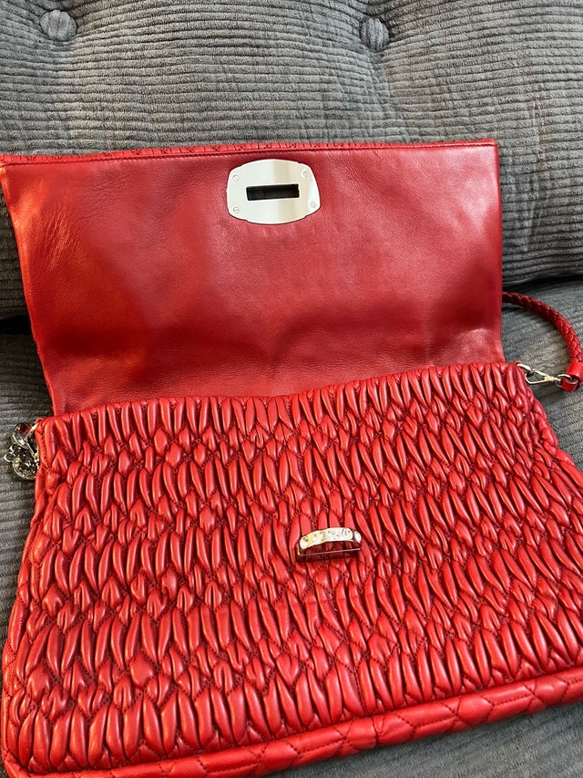 Authentic Miu Miu Red Matelassé Leather Crystal Shoulder Bag - photo 4