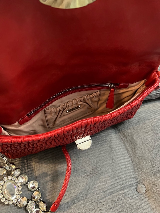 Authentic Miu Miu Red Matelassé Leather Crystal Shoulder Bag - photo 5