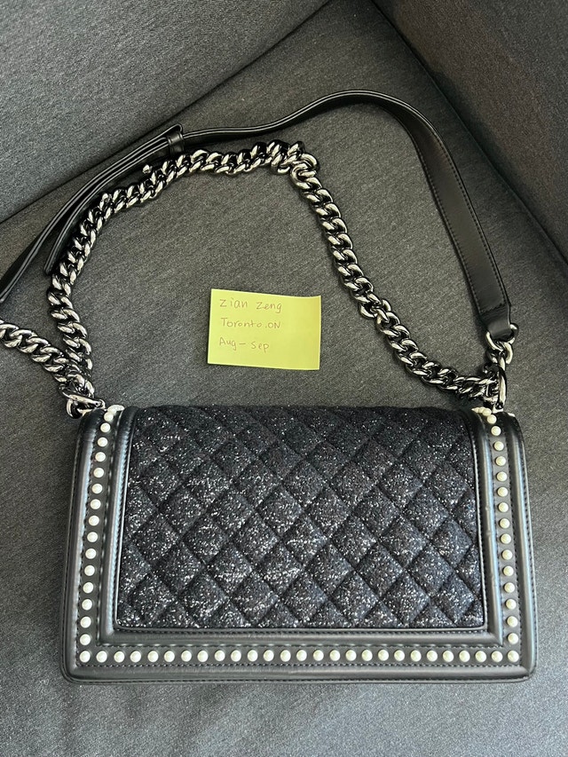 Authentic Chanel Boy Bag Black Pearl Chain Bag Limited Edit - photo 2