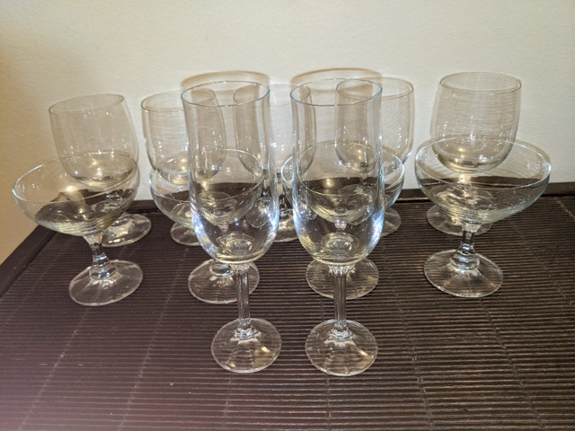 11 Wine Glasses with Bevelled Edge Bottoms (Take all for $40)
