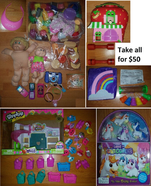 Dolls Play Food and Various Toys Lot