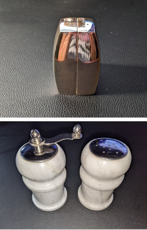 Marble and Silver Toned Salt and Pepper Shakers Lot