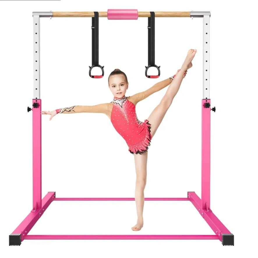 Pink Height Adjustable Gymnastics Bar with Rings and Pad - photo 2