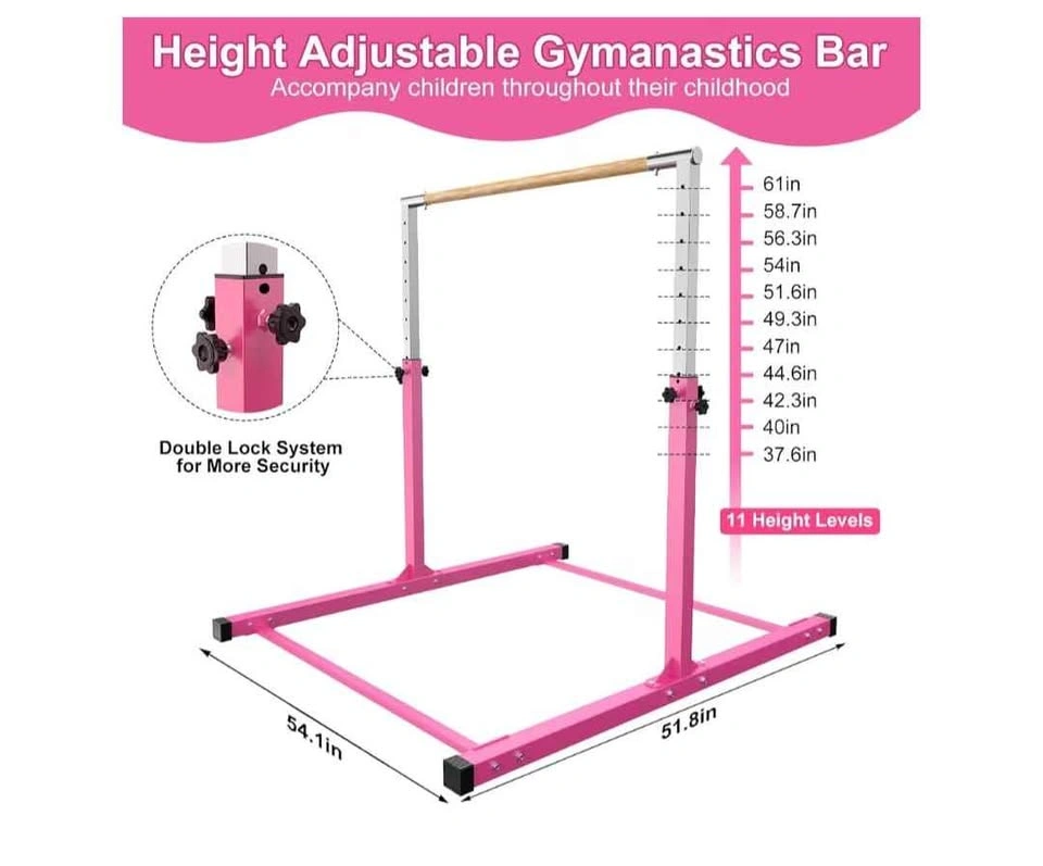 Pink Height Adjustable Gymnastics Bar with Rings and Pad - photo 3
