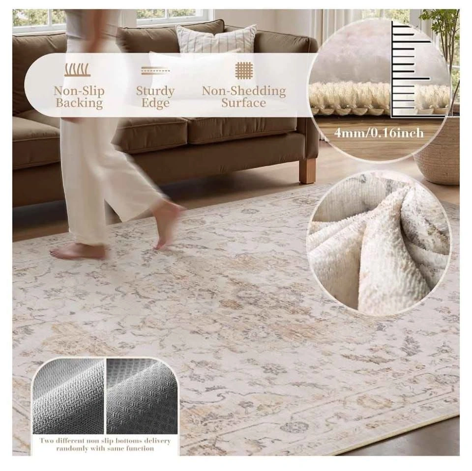 9x12 Beige Vintage Floral Indoor Low Pile Rug - photo 2
