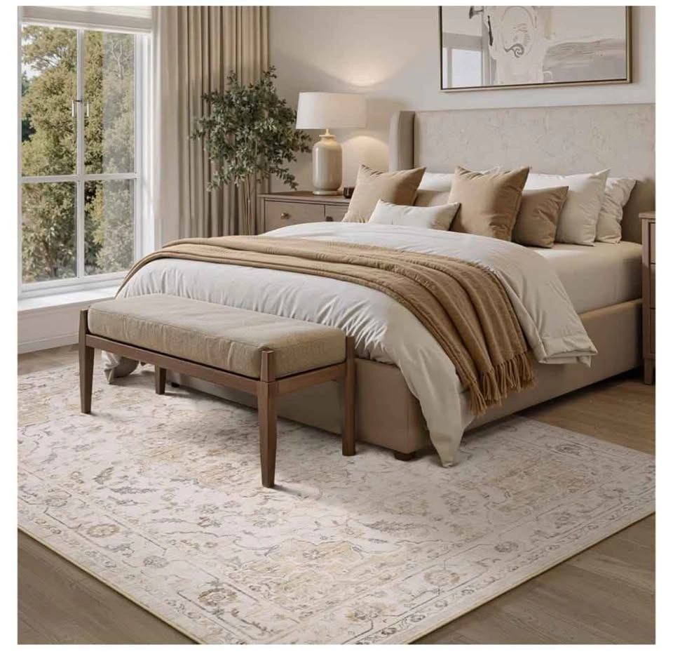 9x12 Beige Vintage Floral Indoor Low Pile Rug - photo 4
