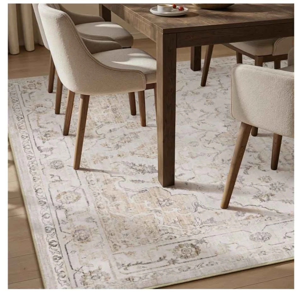 9x12 Beige Vintage Floral Indoor Low Pile Rug - photo 5