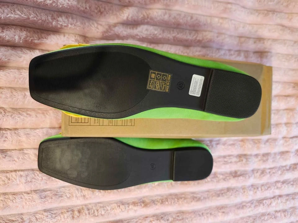 Green Satin Square Toe Flats with Yellow Bow - photo 3