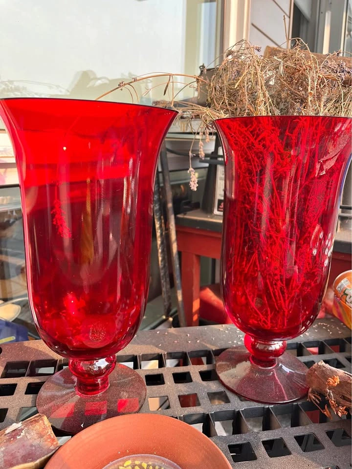 Large Fluted Red Glass Vases