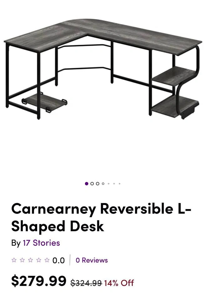 Wayfair Carnearney Reversible L-Shaped Desk