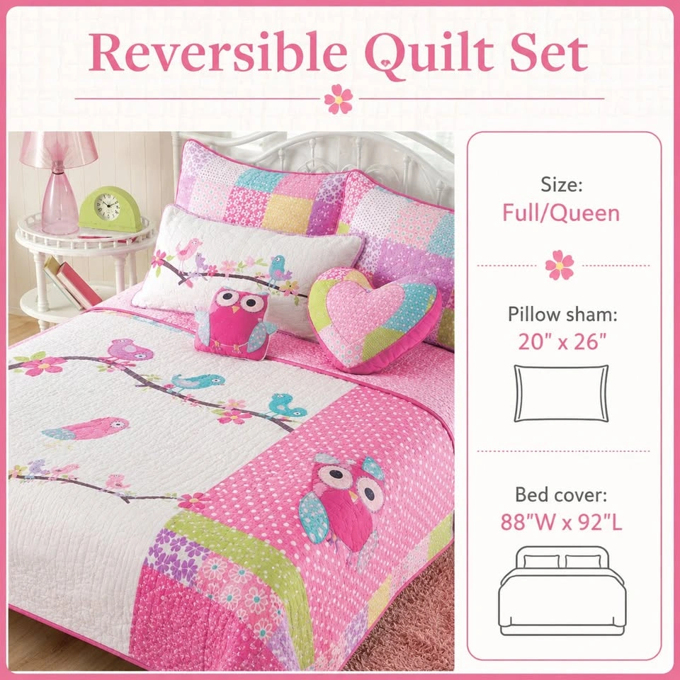 Full/Queen Reversible Quilt Set - Owl & Bird Patchwork Design - photo 5