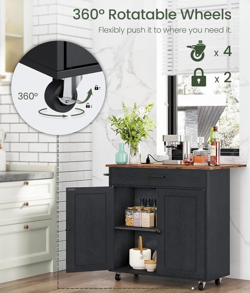 Kitchen Island Cart with Cabinet, Drawer, Rolling Storage - photo 2