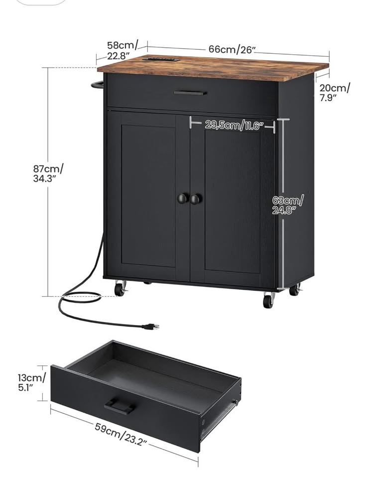 Kitchen Island Cart with Cabinet, Drawer, Rolling Storage - photo 3