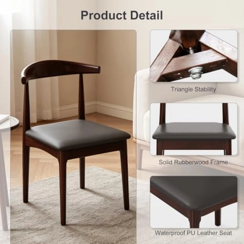 Alumeng Solid Wood Dining Chairs Set of 2 – Mid Century Modern - photo 5