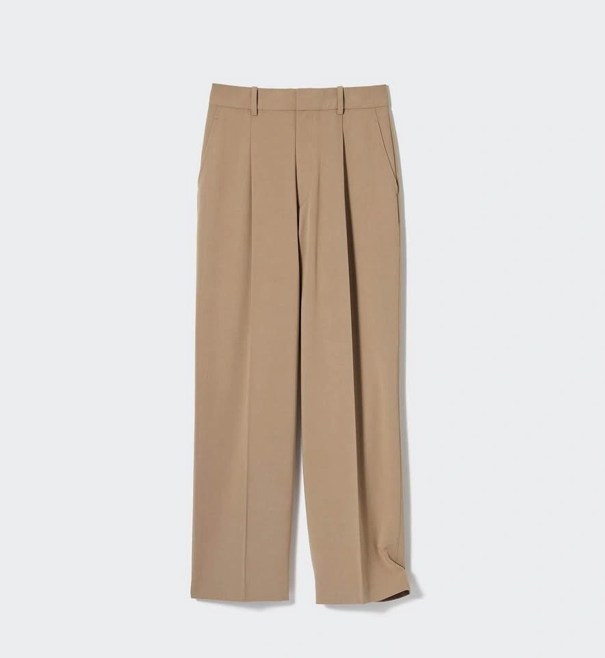 Uniqlo Tan High rise pleated wide pants sz small - photo 2
