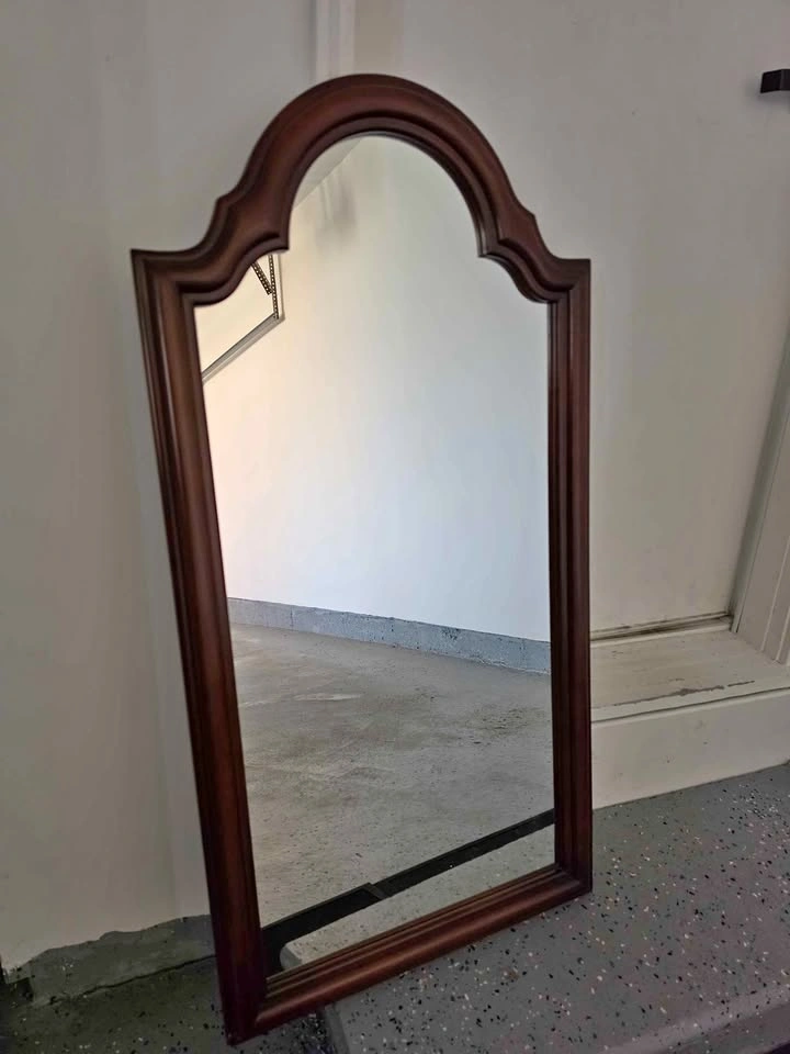 Vintage Arched Wood Frame Wall Mirror