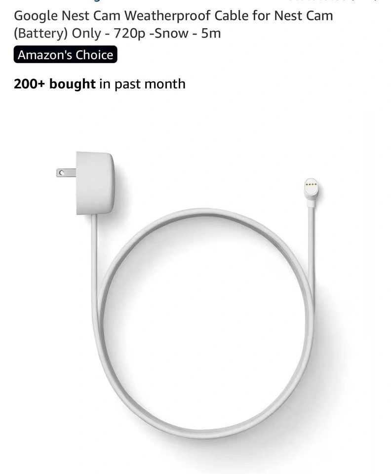 Google Nest Cam weatherproof cable 16 ft