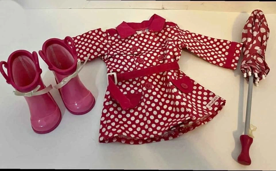 American Girl doll Polka Dot Raincoat, Boots and Umbrella